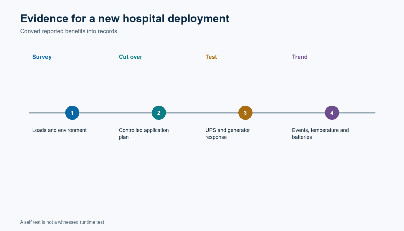 Verification ladder separating the public manufacturer report from the records a new hospital should collect.